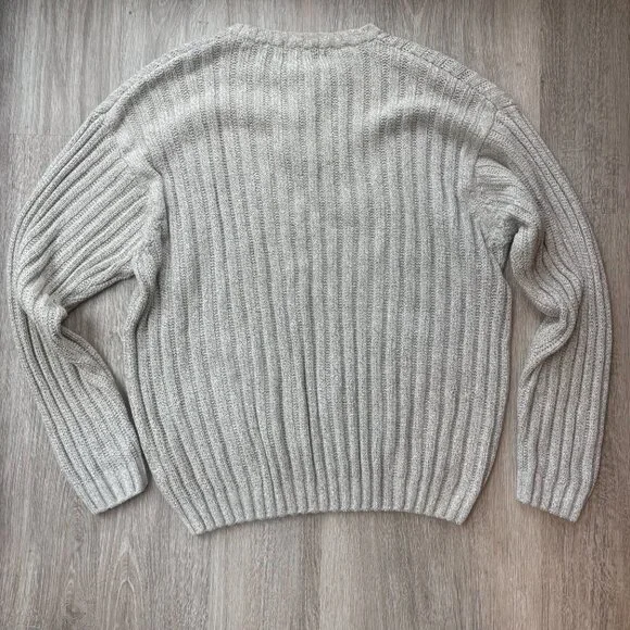 Eddie Bauer Men's L Heather Grey 100% Cotton Ribbed Knit 3-Button Henley Sweater - Picture 8 of 9